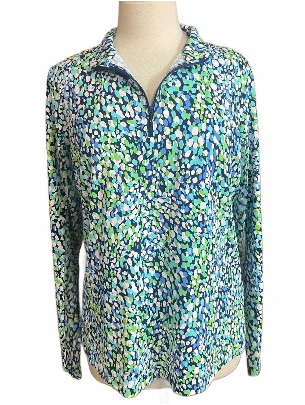 IBKUL Naomi print long sleeved dress quarter zip top XL